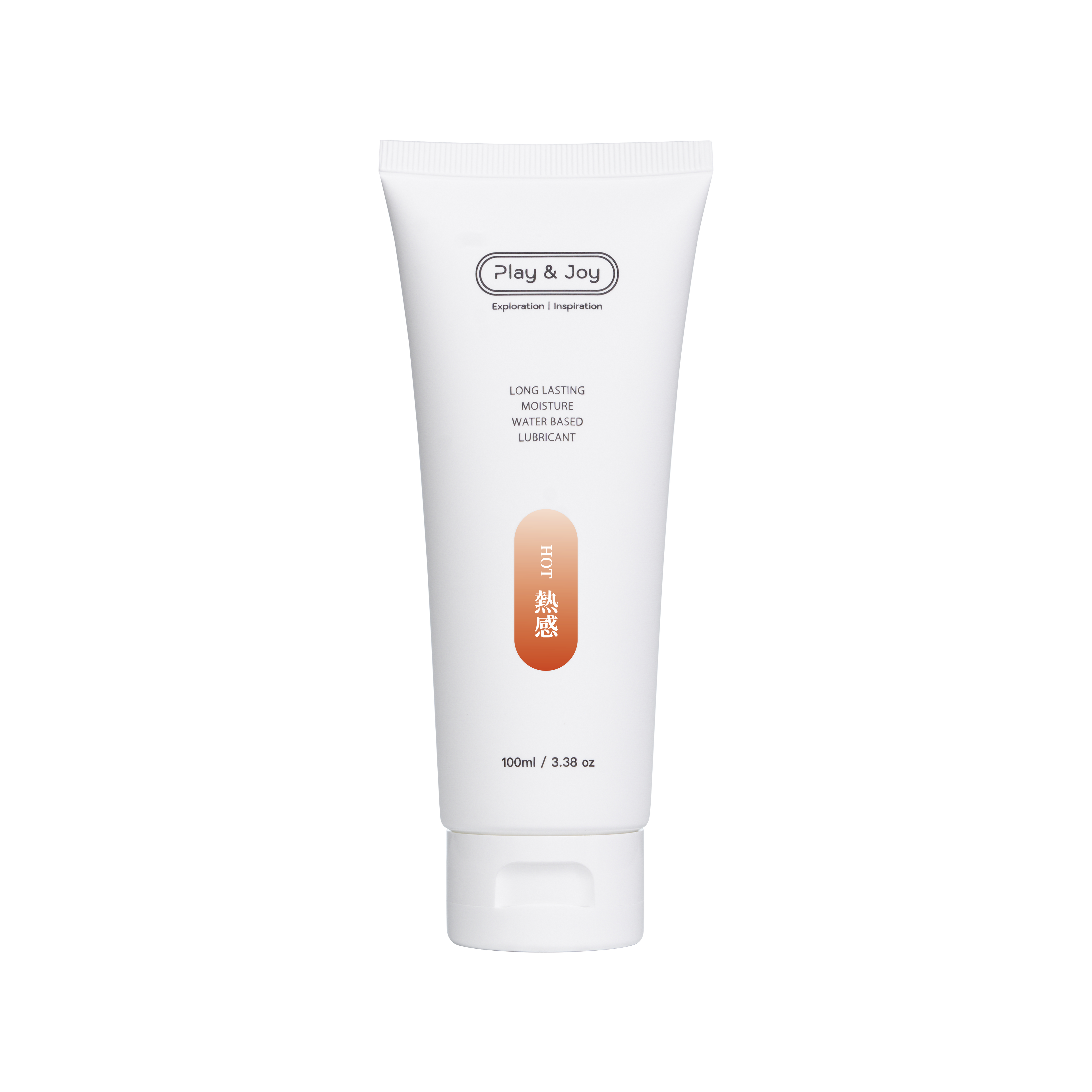 Envase del Lubricante Íntimo Base Agua con Efecto Calor de Play & Joy con dosificador.